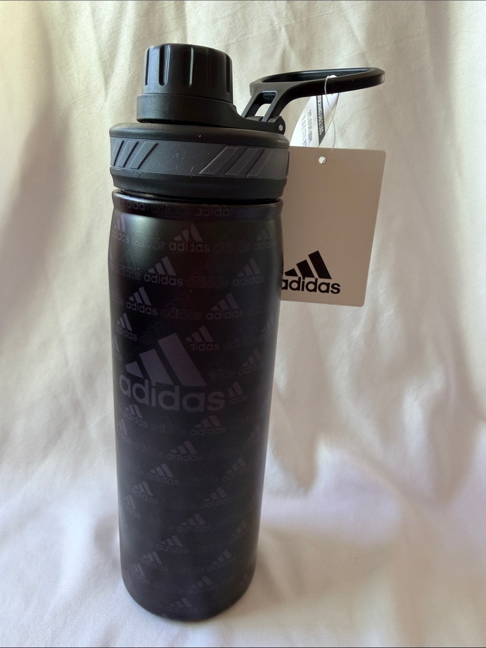 adidas Stainless Steel Matte Black Logo Water Bottle with Loop Handle